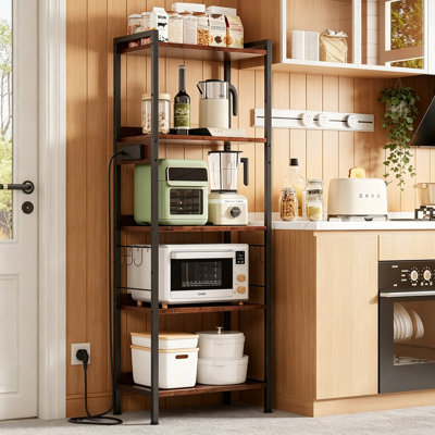 165cm Tall Industrial Freestanding Shelving Unit, Flexible Adjustable Shelf Baker’s Rack with 6 Utility Hooks, Multipurpose Home Storage Bookshelf for Kitchen, Living Room & Household Storage