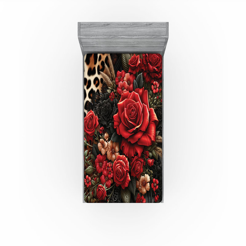 Drap-housse à imprimé léopard Ambesonne_ Dentelle rose romantique_ Brun sable et gris foncé