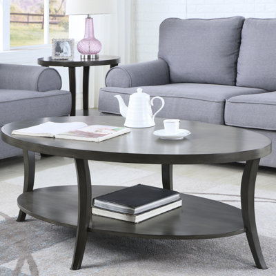Table basse contemporaine contemporaine ovale en gris - moderne avec du bois et un espace de rangement supplémentaire