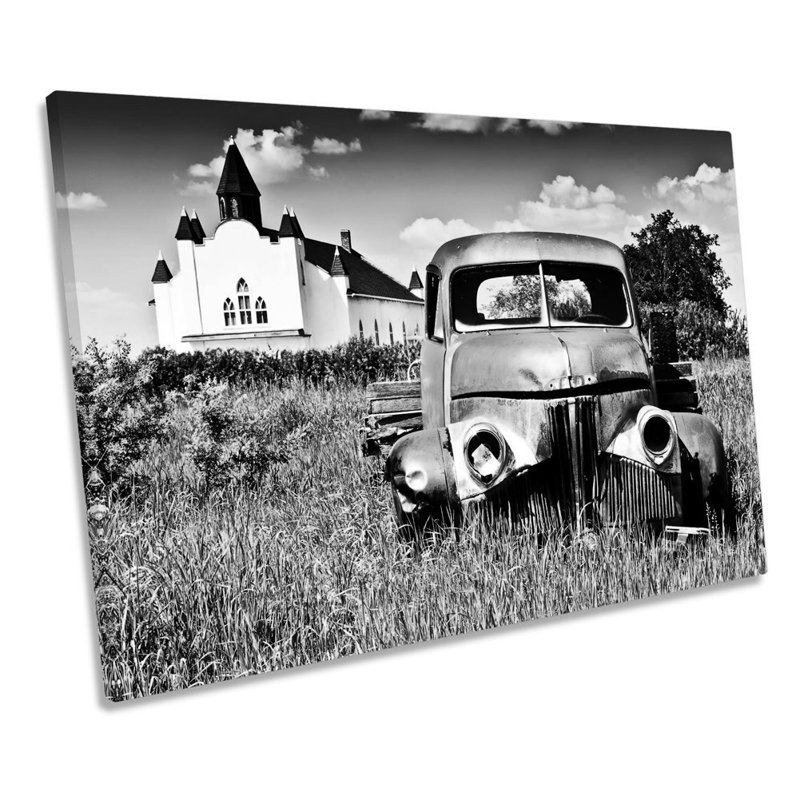 Rusty Old Abandoned Farm Truck B&W 1 Piece Wrapped Canvas Wall Art, 30.5cm H x 45.7cm W x 2cm D