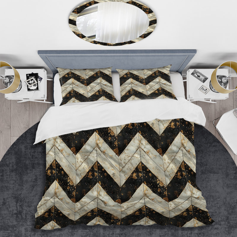 Ensemble de housse de couette Glamour Chevron - blanc et noir, Housse de couette très grand + 2 taies décorativ