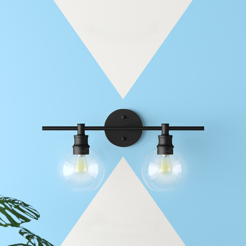 Drinkard Glass Metal Vanity Light, Clear, Black, 2 Lights
