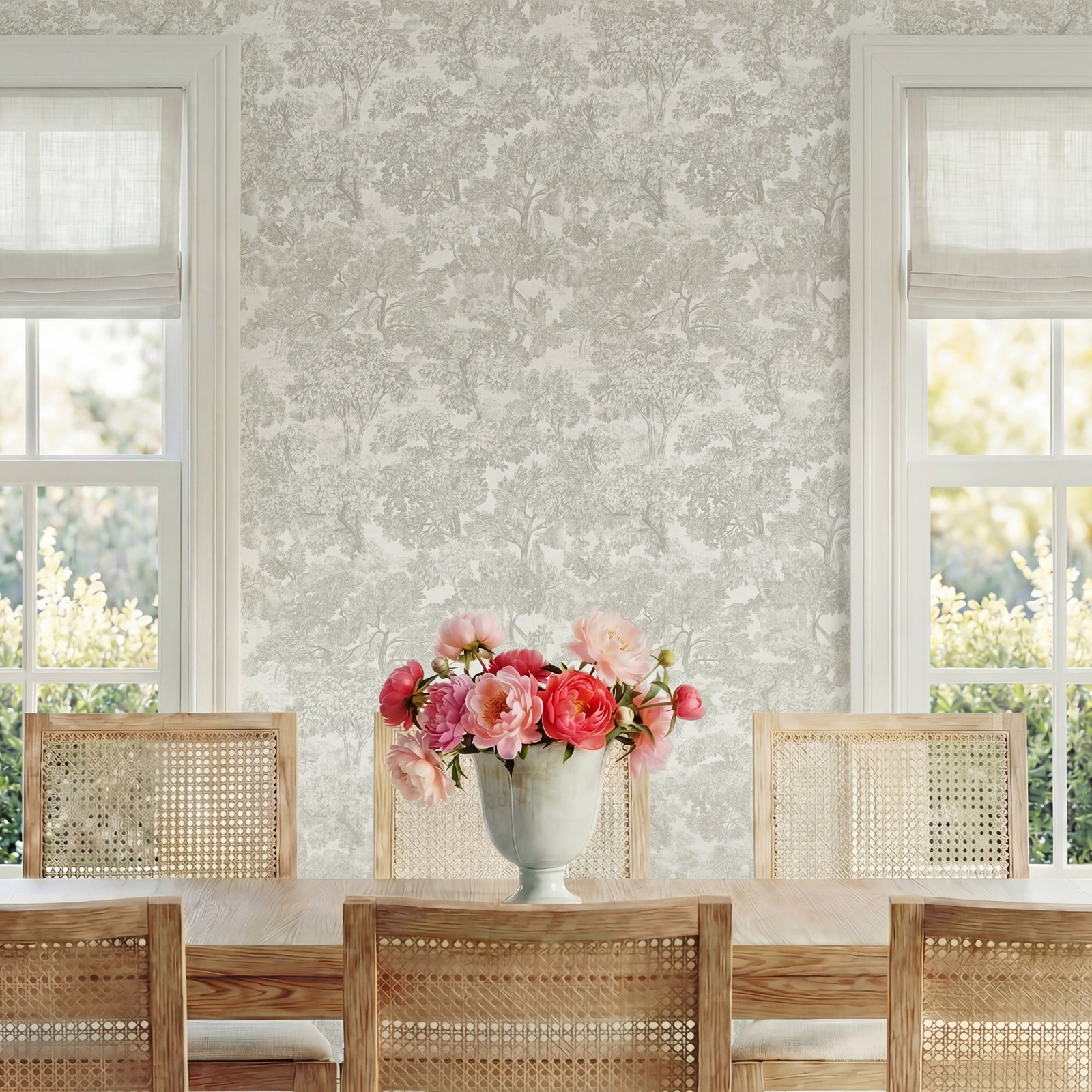 Toile Wallpaper Roll, Gray