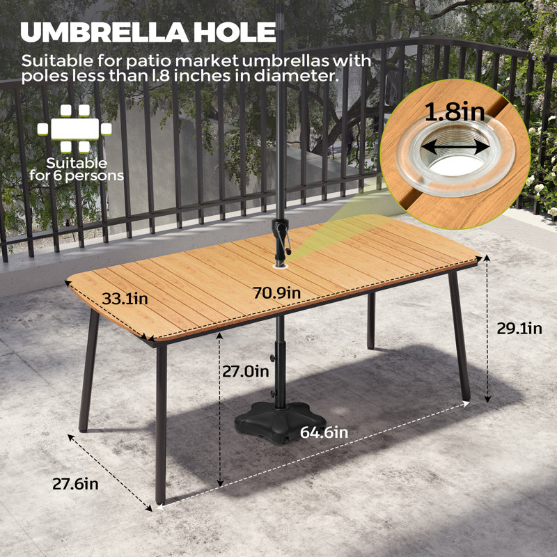 Ensemble de salle à manger rectangulaire pour 6 personnes avec cadre en aluminium et coussins et trou pour parasol