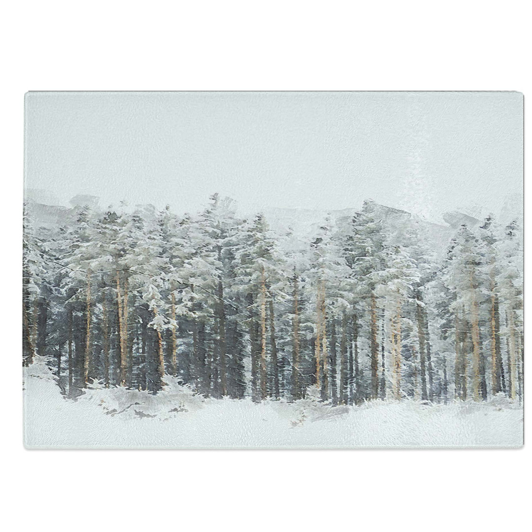 Tempered Glass View of a Winter Forest Chopping Board