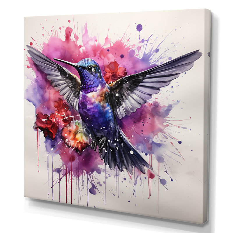 Hummingbird Fluttering Jewel - Art mural colibri, Toile tendue, H 36 po x l 36 po x P 1,5 po