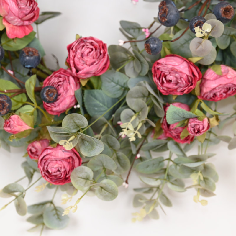 Couronne florale 26 po Eucalyptus, Rose/vert/bleu