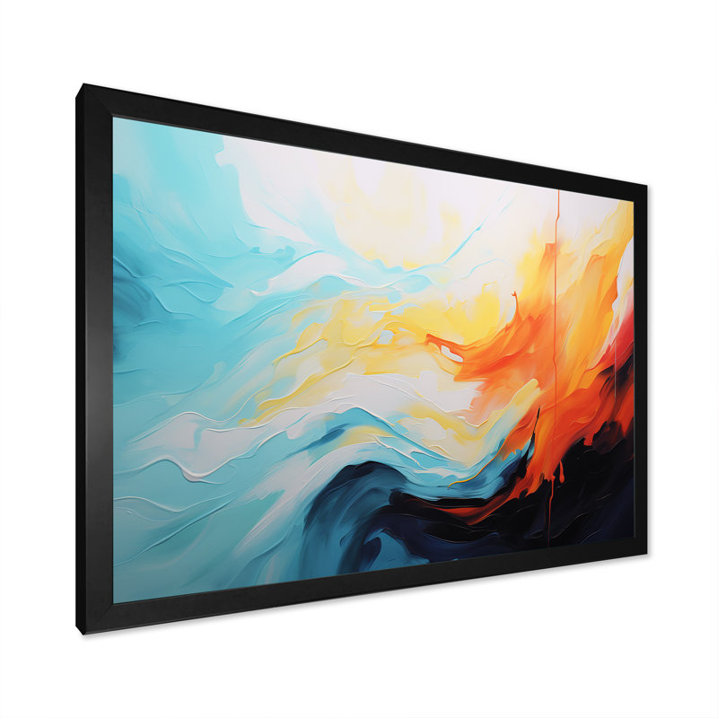 «Blue and Orange Colorful Abstract Expression», art mural abstrait, Cadre d'angle fermé noir, H 12 po x l 20 po x P 1 po