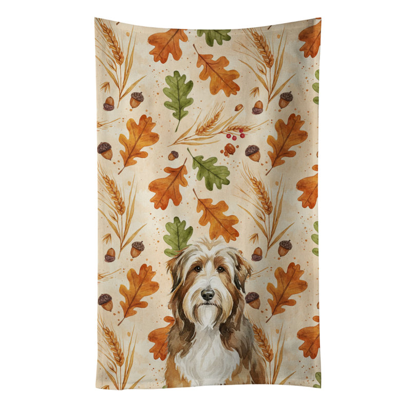 Brown Bearded Collie Heirloom Fall Kitchen Towel, Brown Bearded Collie