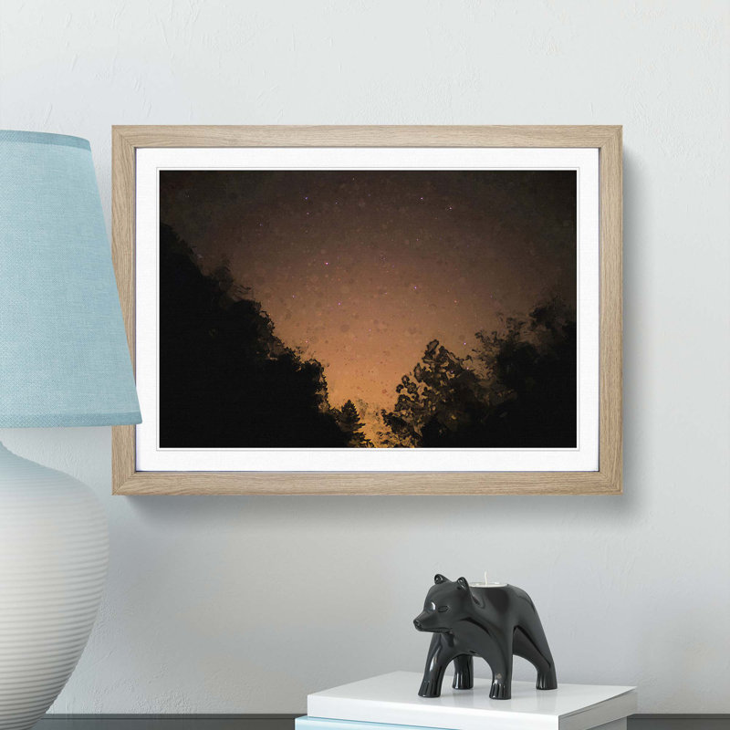 Forest at Night in Abstract - Picture Frame Graphic Art Print, Oak Framed, 62cm H x 87cm W x 2cm D
