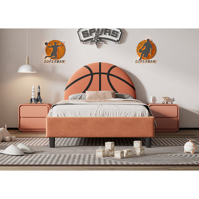 Basketball Design Upholstered Platform Bed Sport Style Bed For Boys & Girls, Teens