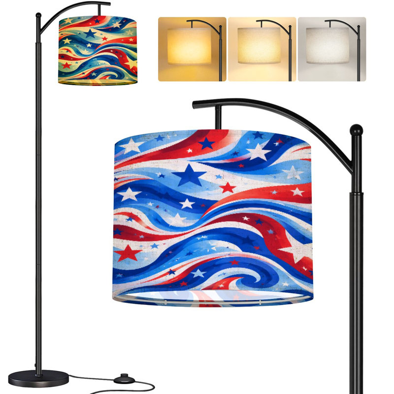  Lampe sur pied arc rouge, blanc, bleu, étoiles patriotiques, abstrait, grand lampadaire moderne à DEL, abat-jour réglable en lin, 3 températures de couleur