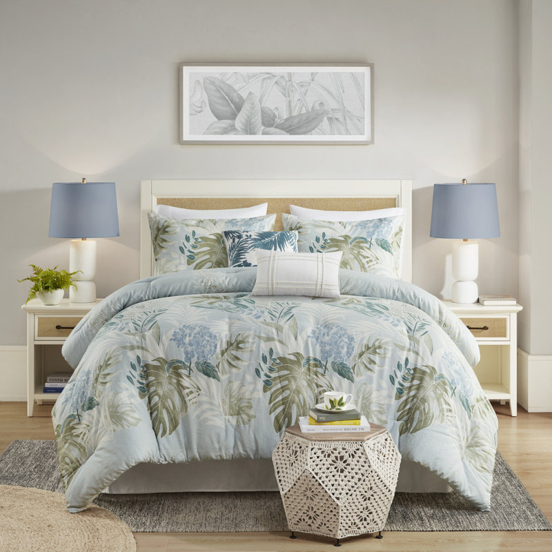Ensemble d'édredon très grand 100% coton 6 pièces avec coussin décoratif Kiawah Island Blue, Bleu