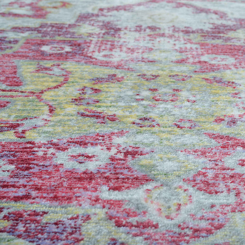 Beier Area Rugs for Living Room Bedroom, Machine Washable Rug, Indoor Floor Carpet Machine Woven Crossweave Polyester Area Rug - Pink Color | Oriental Design