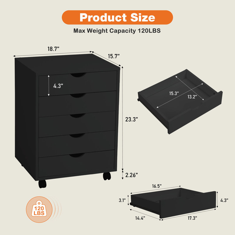 Commodes de rangement à roulettes, Noir