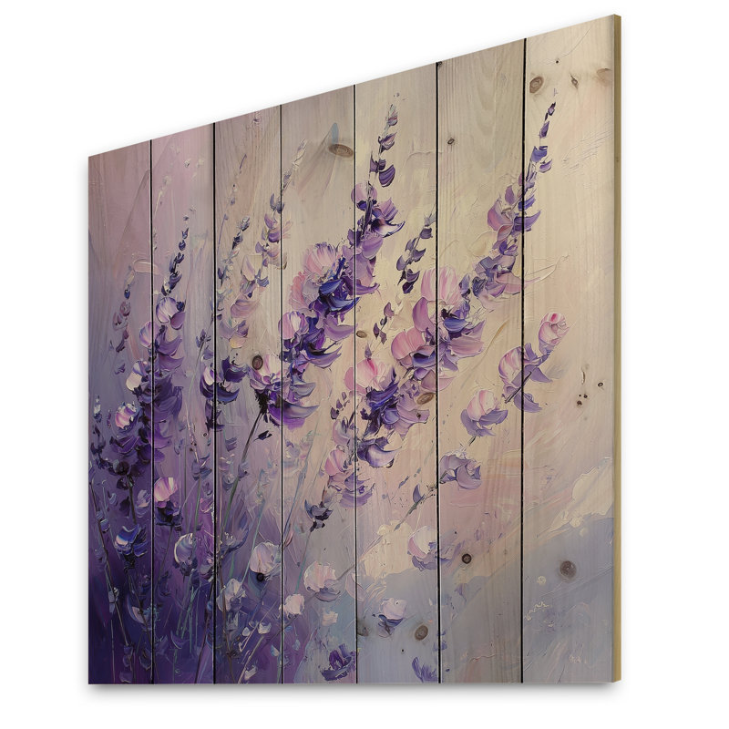Fleurs de lavande éthérées, lueur - impression de bois de fleurs sauvages - sur bois de pin naturel, H 15 po x l 15 po