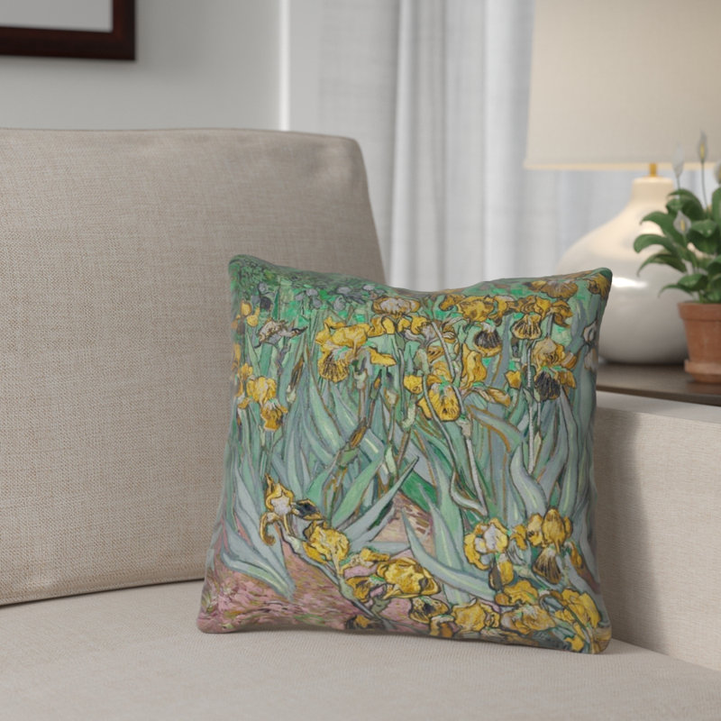 Coussin Vincent Van Gogh, 20 po x 20 po, Jaune, Bourre en polyester