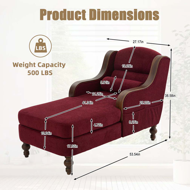 Chaise longue surdimensionnée en chenille, Rouge vin