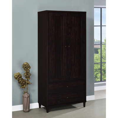 Tall 2 - Drawer Door Cabinet, Rustic Tobacco Finish, Engineered Wood, Brass Finished Accents, Ideal For Home Living Areas, 74.14 Inches Main Living,