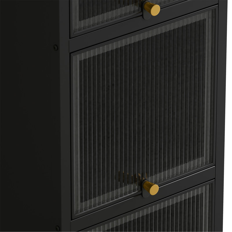 Modern Four-Tier Glass Door Cabinet With Featuring Five-Tier Storage, For Entryway Living Room Bathroom Dining Room, Black