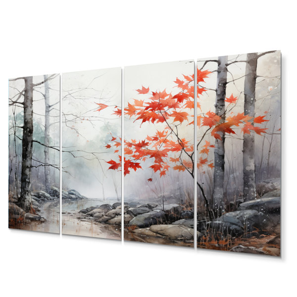 Millwood Pines Minimalist Monochrome Red Forest I On Metal 4 Pieces ...