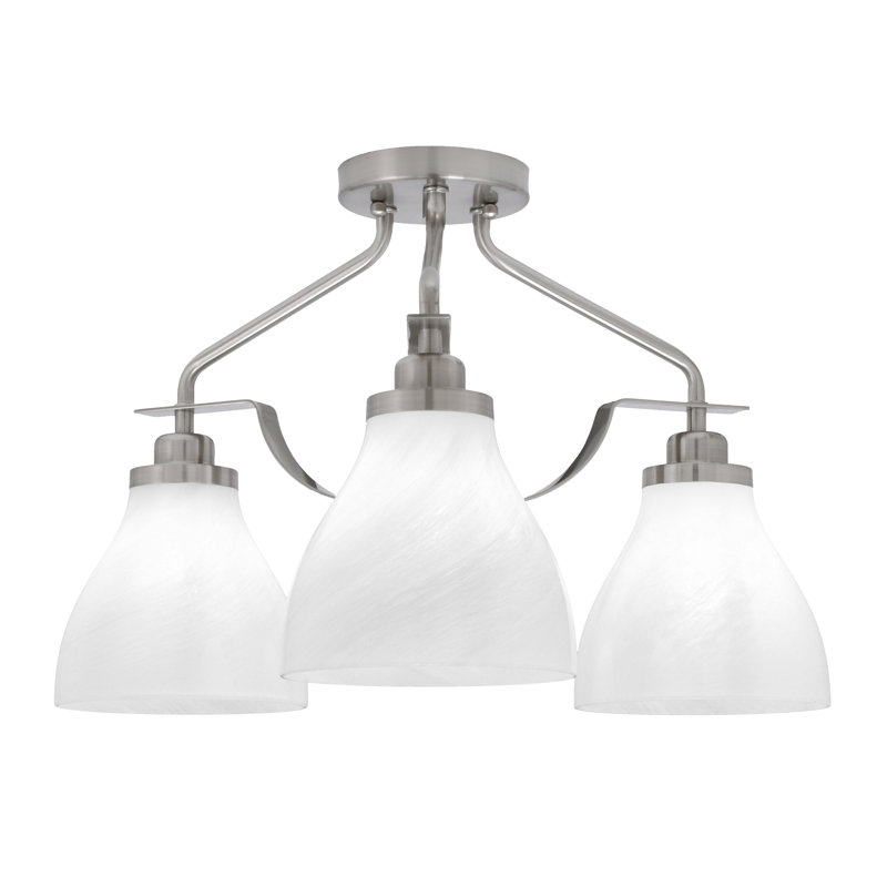 Plafonnier semi-encastré 3 lumières Odyssey au fini nickel brossé avec verre marbré blanc de 6,25 po