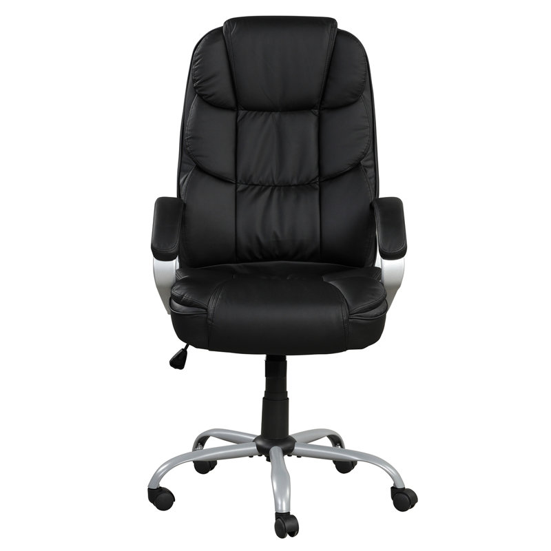 Chaise de bureau d'ordinateur pivotante en similicuir réglable en hauteur avec accoudoirs rembourrés