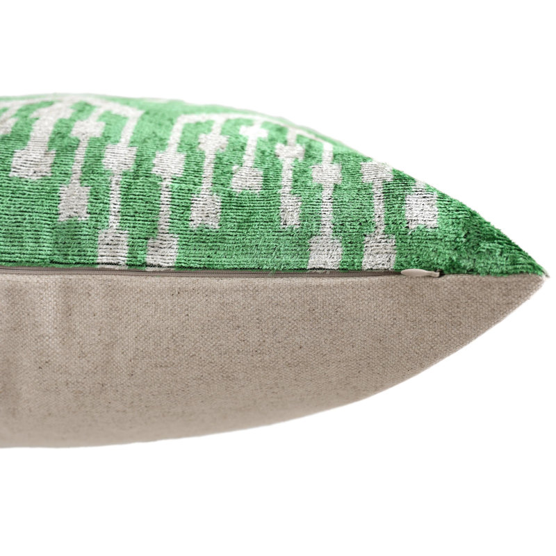 Oreiller en velours de soie tissé à la main vert 20 po x 20 po Ikat | Coussin Luxury