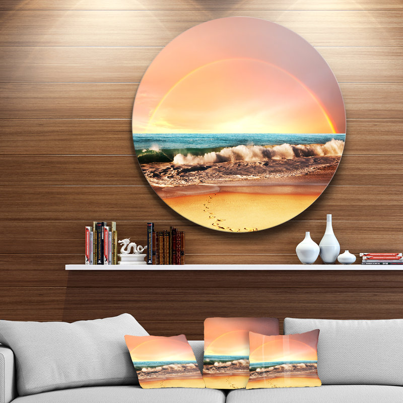 Majestic Rainbow over Seashore - impression d'art graphique, H 20 po x l 15 po x P 1 po, Bois
