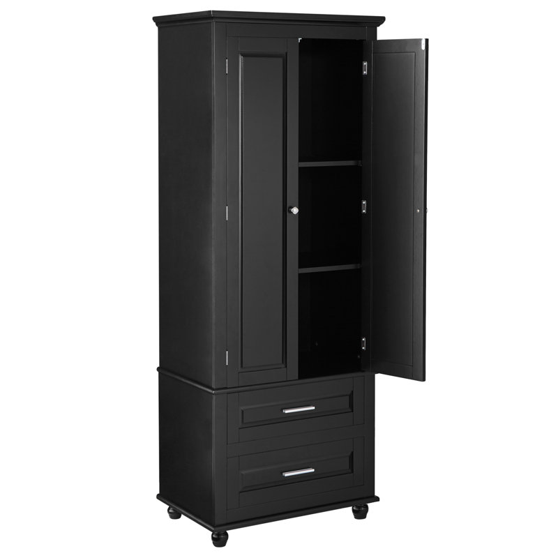 Freestanding Bathroom Cabinet with Two Drawers for Bathroom, Black