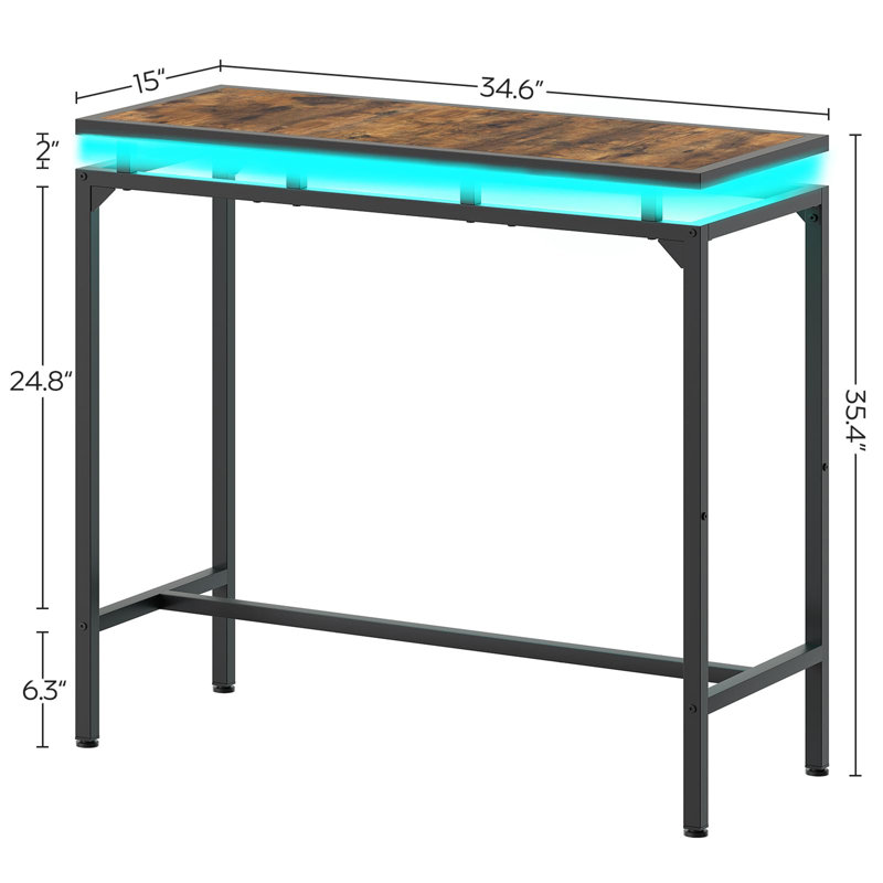 34.6" Bar Table with LED Lights, Rustic Brown