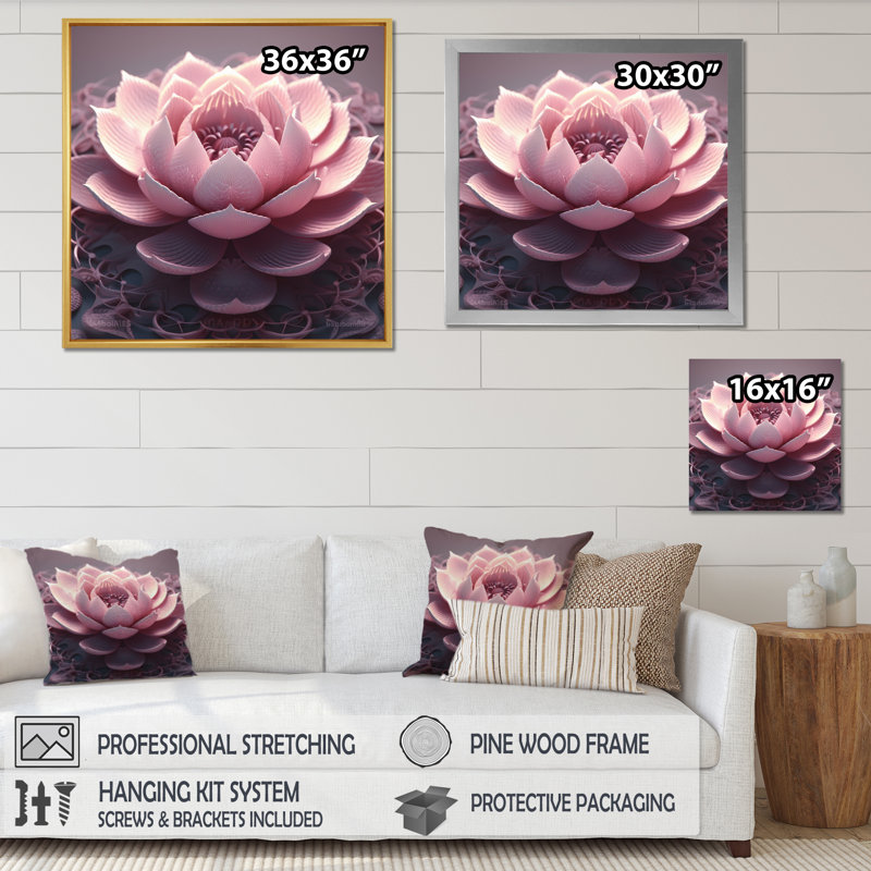 «Tender Blossoming Pink Flower I», art mural grand lotus, H 30 po x l 30 po x P 1 po, Cadre flottant doré