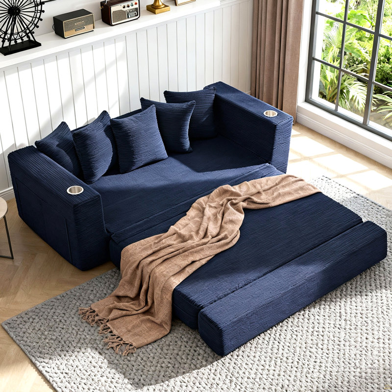 Canapé-lit pliant 76 po, Blue Fabric
