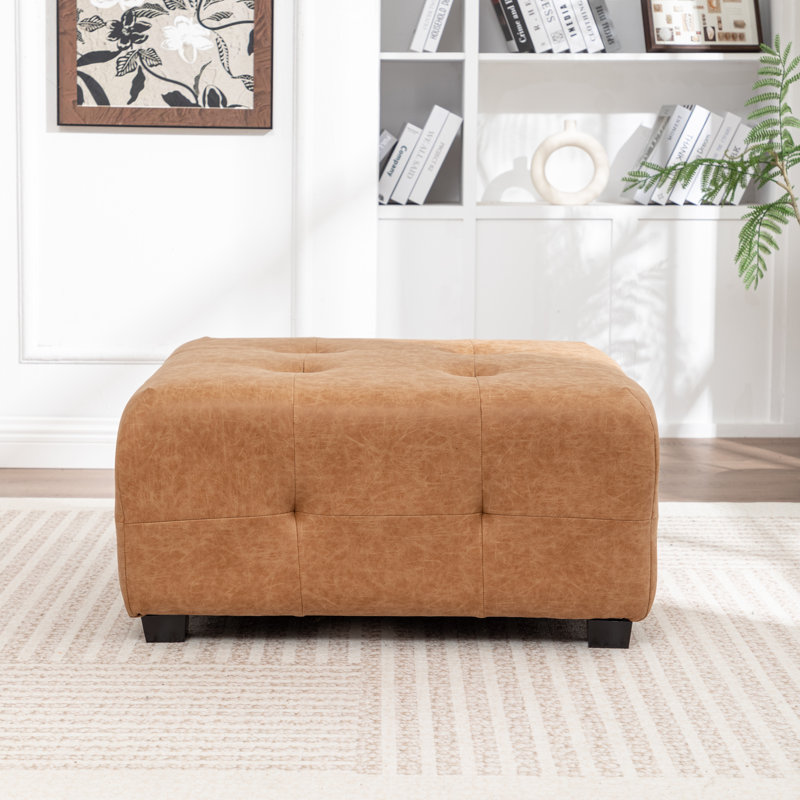 Ashyiah 32'' Wide Upholstered Tufted Ottoman, Brown Polyester