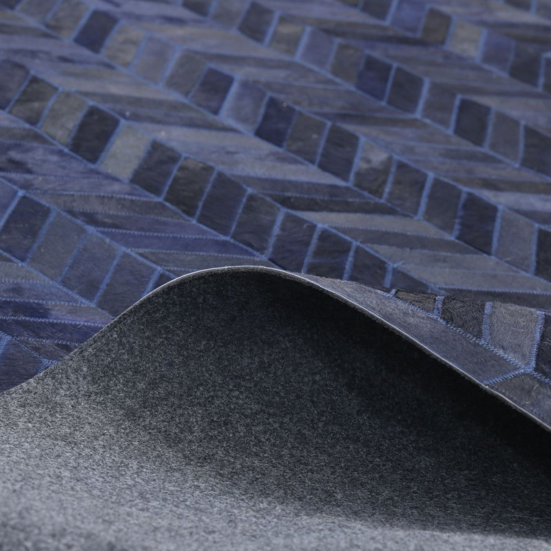Meir Leather Chevron Area Rug, Rectangle 9' x 12', Navy