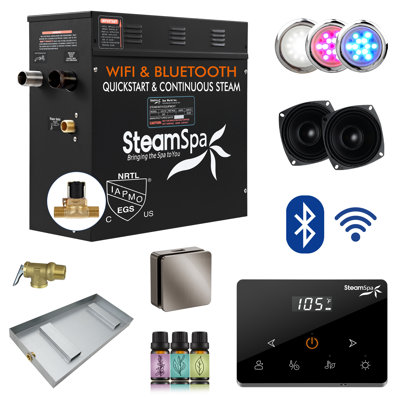 Black Series 4.5KW Steam Bath Generator With Fully Wireless Remote, BLUETOOTH, WIFI, And Auto Drain In Brushed Nickel