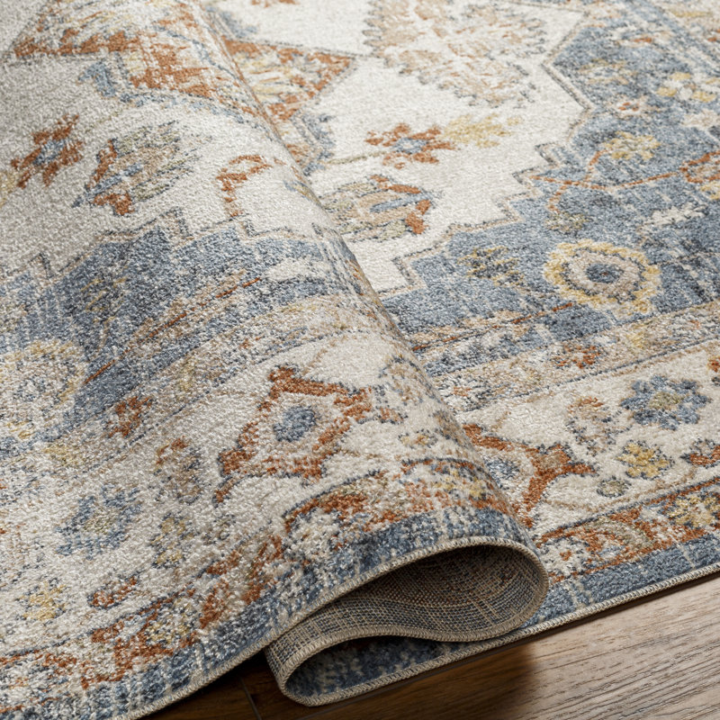 Oriental Machine Woven Polyester Area Rug in Blue, Rectangle 2' x 3'