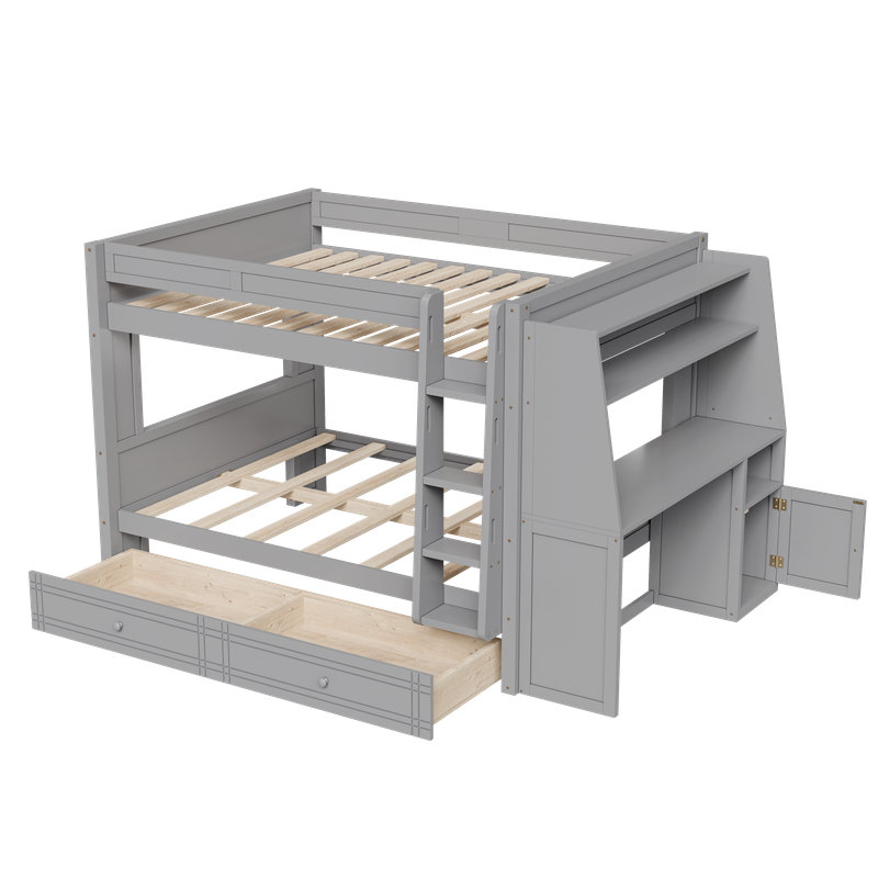 Multifunctional Wooden Bunk Bed with Desk, Bookshelves, and Drawers for Kids and Teens, Space-Saving Loft Bed with Storage, Study & Sleep Combo Design