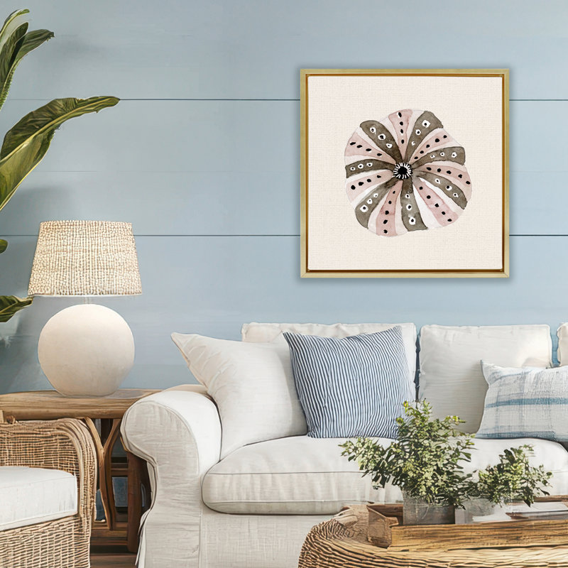 Cadre flottant taupe rayé par oursin, design par Lanie Loreth, H 25 po x l 25 po, Cadre flottant métallique doré