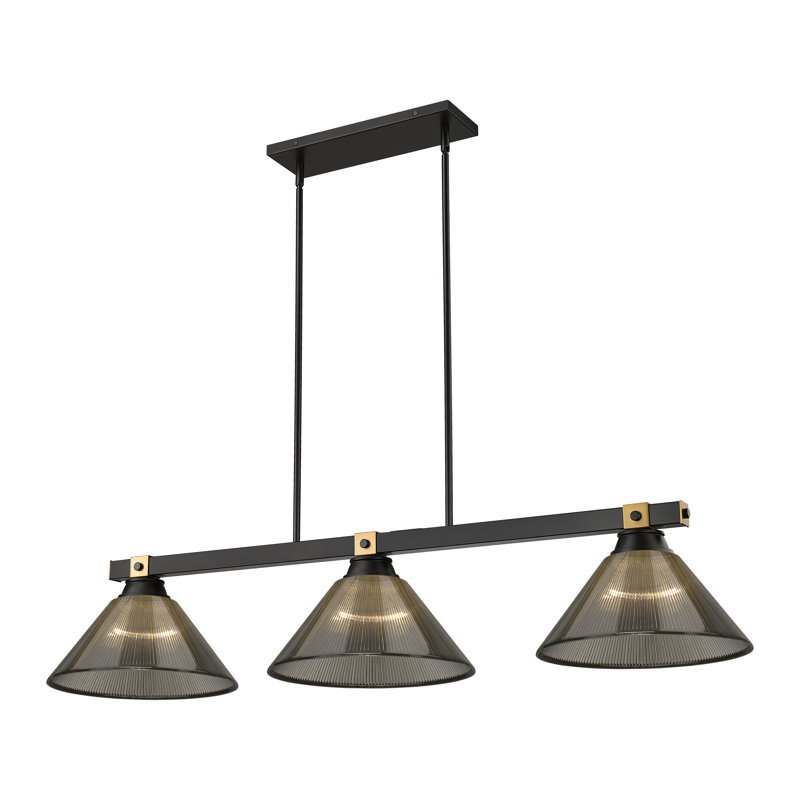 Billard 3 lumières Arles en noir mat + laiton frotté, H 9,5 po x l 14 po x P 52,75 po, Gris