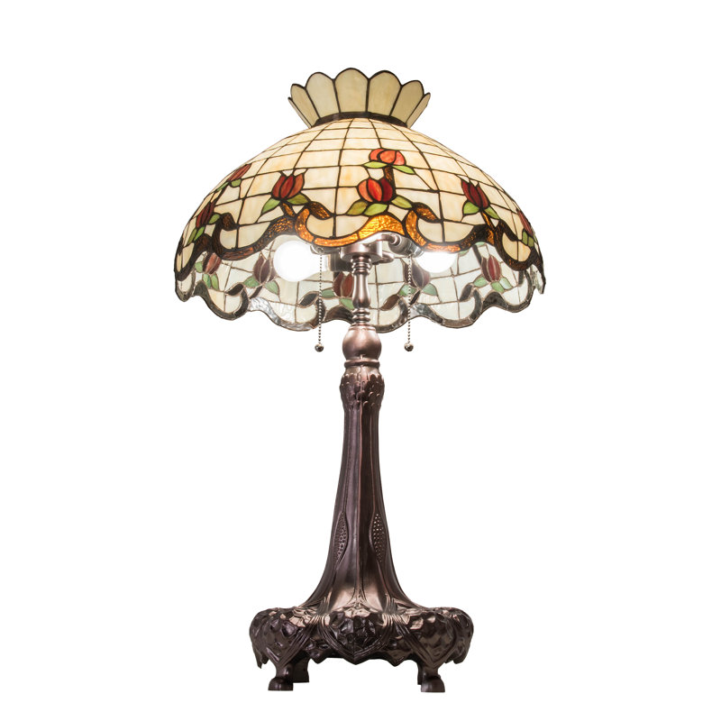 33" High Roseborder Table Lamp, 32" H x 20" W x 20" D, Beige/Red/Green