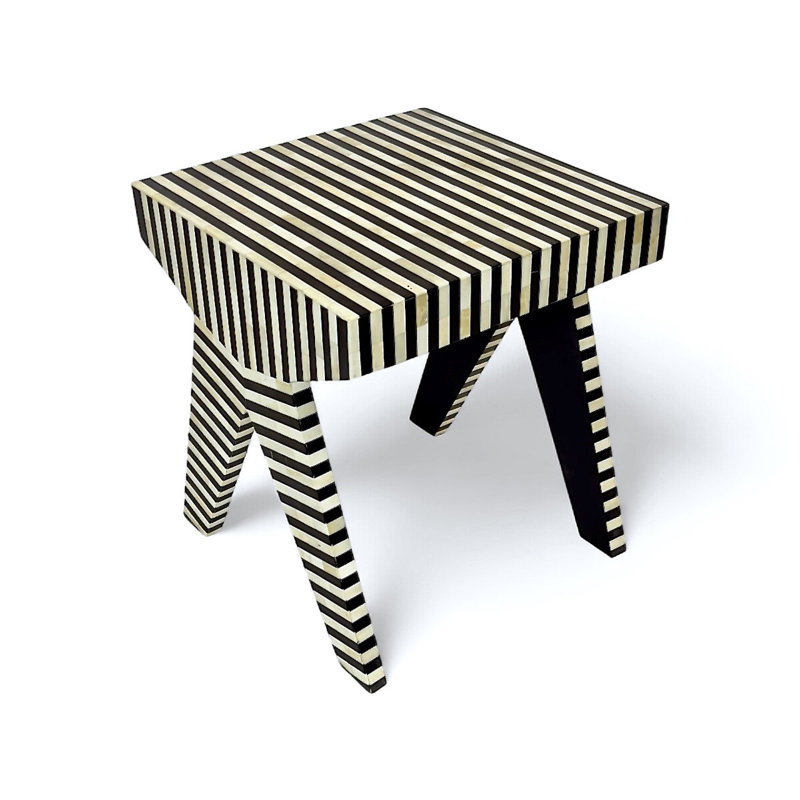 Tangier Bone Inlay Stripped Pattern Bedside Table
