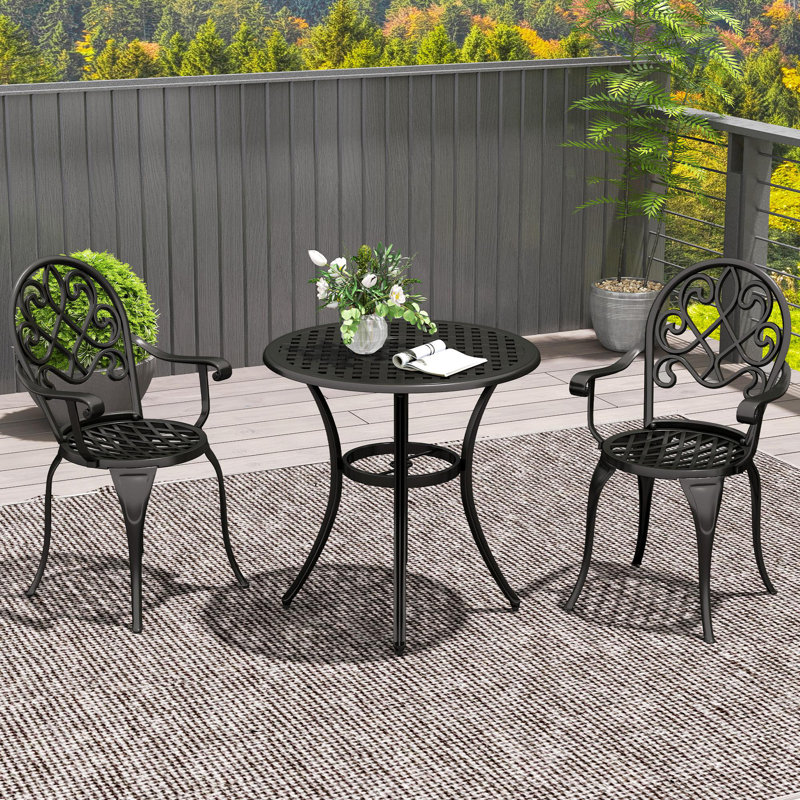 Round 3 - Piece 2 - Person 66Cm L Outdoor Bistro Set, Black