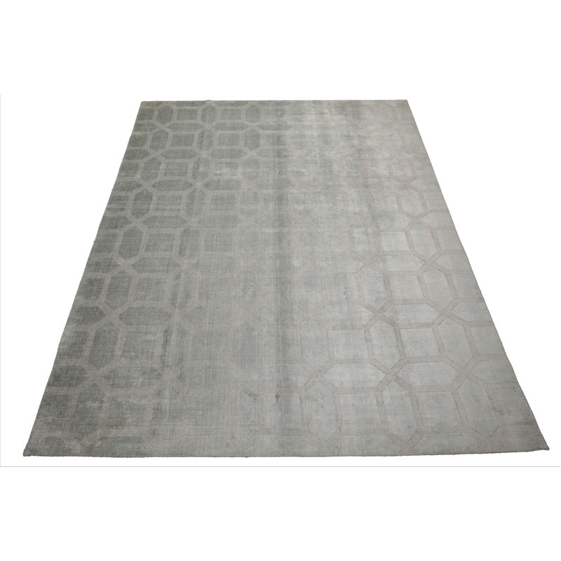 Tapis gris en soie noué à la main 9 pi x 11 pi 10 po