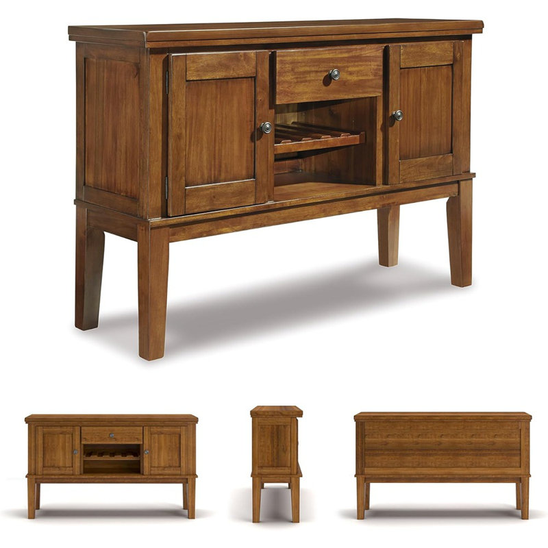 Buffet vintage avec support à vin, casier de rangement et tiroir, brun