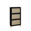 Range-chaussures moderne à 3 portes, rangement autoportant pour le vestibule, capacité de charge de 44 lb, conception, ouverture au soleil, poignée en or, tablette double, base en métal avec patins, noir, panneau de particules, facile-1418371459