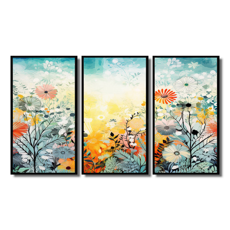 Ensemble de salon Mickael - Fleurs sauvages, H 28 po x l 36 po x P 1 po, Cadre flottant noir