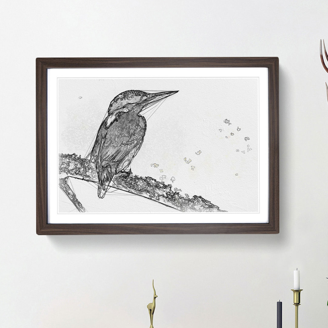 Kingfisher Bird on a Branch - Picture Frame Graphic Art Print