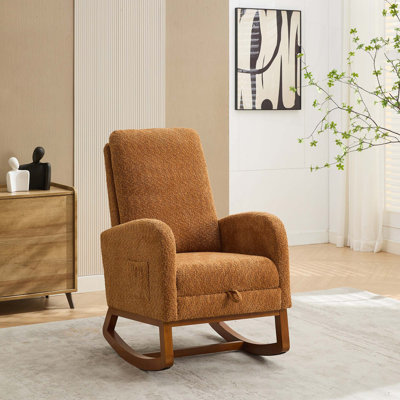Chaise berçante pour chambre de bébé, fauteuil coulissant à haut dossier avec repose-pieds rétractable, poche latérale, fauteuil berçant d'appoint avec pieds en bois d'hévéa pour le salon / la chambre à coucher