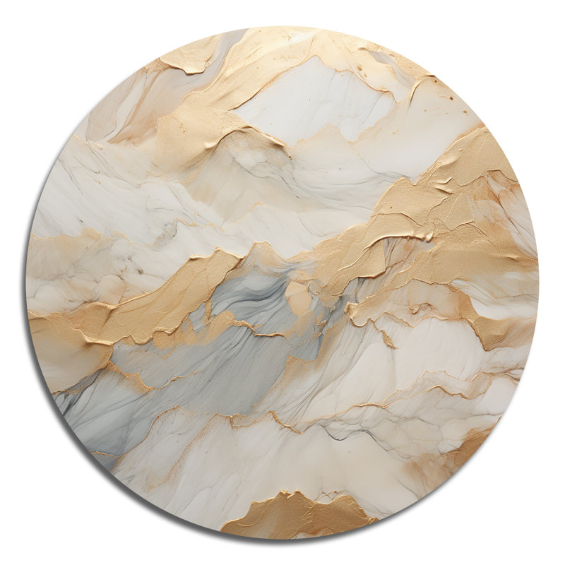 Art mural en pierre beige et doré Glacier III - Abstrait rond en métal, H 29 po x l 29 po